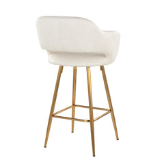 Margarite 26" Contemporary Fixed-Height Counter Stool in Gold Metal and Cream Faux Leather with Square Gold Metal Footrest by LumiSource - Set of 2