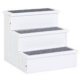 PawHut 3 Step Wooden Carpeted Non Slip Pet Stairs Ramp for Cats and Small Dogs - White