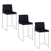 Fuji 26" Contemporary High Back Counter Stool in Stainless Steel and Black Velvet by LumiSource - Set of 3