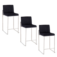 Fuji 26" Contemporary High Back Counter Stool in Stainless Steel and Black Velvet by LumiSource - Set of 3