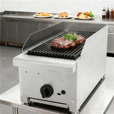 12 Inch Commercial Gas Lava Rock Charbroiler, Countertop Stainless Steel Grill with 1 Burner 28000 BTU, Natural Gas/Propane, Durable Cast Iron Grates, Restaurant BBQ Broiler
