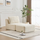 Modern Memory Foam Compressed Sofa,Single Chaise Longue for Living Room,Pet-Friendly Cloud Modular Sectional Sofa,Corduroy Fabric,Movable Ottoman,No Assembly required,Beige