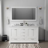 White Double Bath Vanity 60 in. W x 22 in. D, Cultured Marble Top, and 58 in. Mirror