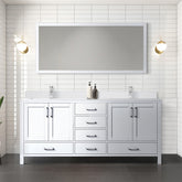 White Double Bath Vanity 72 in. W x 22 in. D, Cultured Marble Top, and 28 in. Mirror