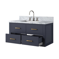 Blue Single Bath Vanity 36 in. W x 22 in. D, Carrara Marble Top, and Faucet Set