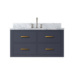 Blue Single Bath Vanity 36 in. W x 22 in. D, Carrara Marble Top, and Faucet Set