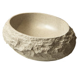Luna 18'' Bathroom Sink, Irregular Oval Resin Vessel Basin with Stone Pattern, Artistic Style Sink, NO Faucet, Beige Color