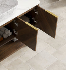 INDIGO 48'' Freestanding Cabinet with 3 Doors&Open Shelf, Carrara White Sintered Stone Top, NO Basin, NO Faucet and Drain, Dark Walnut Woodgrain