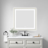30 x 30 Inch LED Bathroom Mirror with Front and Backlight, Wall Mounted Vanity Mirror with Aluminum Frame, Anti-Fog, Memory, 3 Colors, Stepless Dimmable