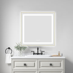 30 x 30 Inch LED Bathroom Mirror with Front and Backlight, Wall Mounted Vanity Mirror with Aluminum Frame, Anti-Fog, Memory, 3 Colors, Stepless Dimmable
