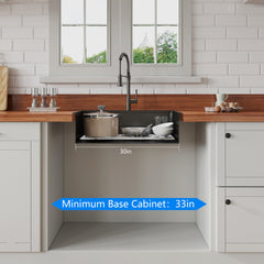 30" x 22" Black Drop In Kitchen Sink, 16 Gauge Stainless Steel Workstation Sink
