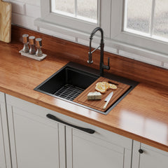 30" x 22" Black Drop In Kitchen Sink, 16 Gauge Stainless Steel Workstation Sink
