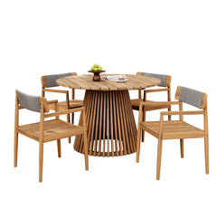 Patio Set Outdoor Acacia Wood Furniture Sets- Braided Dining Chairs Leisure Sets with Patio Dining Table for Garden, Patio & Deck (Teak Look & Grey Rope)