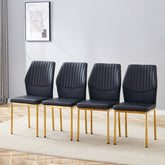 4-piece set of black gold light luxury PU dining chairs: ergonomic backrest, 36.7 inches high, suitable for multiple scenarios.Set of 4 BLACK PU Material High Resilience Dining Chairs.