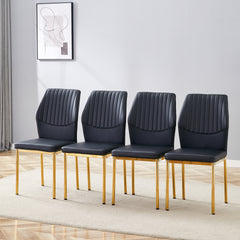 4-piece set of black gold light luxury PU dining chairs: ergonomic backrest, 36.7 inches high, suitable for multiple scenarios.Set of 4 BLACK PU Material High Resilience Dining Chairs.
