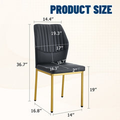 4-piece set of black gold light luxury PU dining chairs: ergonomic backrest, 36.7 inches high, suitable for multiple scenarios.Set of 4 BLACK PU Material High Resilience Dining Chairs.