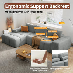 L-shaped modular combination sofa, no assembly required, deep seat sofa with 3 cushions, soft fabric upholstery, suitable for modern lounge chairs in living rooms and bedrooms