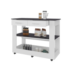 Kitchen island with Open Storage and 3 Shelves, White