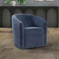 Oaklynn Barrel Style Swivel Accent chair in Navy Performance Fabric