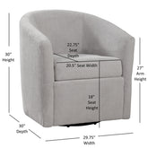 Oaklynn Barrel Style Swivel Accent chair in Light Gray Performance Fabric