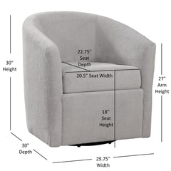 Oaklynn Barrel Style Swivel Accent chair in Light Gray Performance Fabric