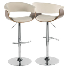 Vintage Mod Mid-Century Modern Adjustable Barstool with Swivel in Walnut and Cream Fabric by LumiSource - Set of 2