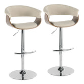 Vintage Mod Mid-Century Modern Adjustable Barstool with Swivel in Walnut and Cream Fabric by LumiSource - Set of 2