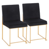 High Back Fuji Contemporary Dining Chair in Gold and Black Velvet by LumiSource - Set of 2