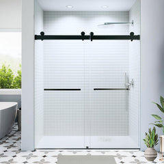 56-60*76 INCH Double Sliding Frameless Soft-Close Shower Door with Premium (8mm)Thick Tampered Glass and Easy-Cleaning Coating In Matte Black