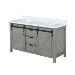 Ash Grey Double Bath Vanity 60 in. W x 22 in. D, with White Quartz Countertop