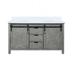Ash Grey Double Bath Vanity 60 in. W x 22 in. D, with White Quartz Countertop