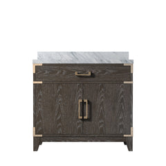 Brown Oak Single Bath Vanity 36 in. W x 22 in. D, with Carrara Marble Top