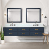 Blue Double Bath Vanity 84 in. W x 22 in. D, Carrara Marble Top, and Faucet Set
