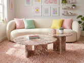 Pink natural marble Nesting Coffee Table Set (2-Piece), Round φ70cm & 45cm , Polished Finish, living room table, natural stone, genuine marble, real marble