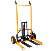 Manual Forklift Pallet Stakcer, Load Capacity 440 Lbs, Hydraulic Material Lift 35.5" Lift Height with Adjustable Forks and Fixed Legs Pallet Truck Dolly Stacker,4PCS Wheels. Yellow Color