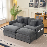 Deep Seat Sectional Cloud Sofa with 2 Ottomans & Soft Pillows, Loveseat Modular Couch for Living Room, Apartment,DIY Combination,Grey