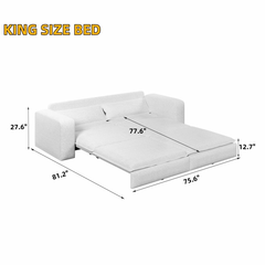 93" King Size Sleeper Sofa Bed, Pull Out Sofa Bed, 3 in 1 Convertible Sleeper Sofa, Chaise Lounge,3 Seat Teddy Couch with 2 Lumbar Pillows for Living Room,Beige/White(Old Sku:W1885S00053/W1885S00161)