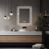 LED Bathroom Mirror 36" x 28" Front and Backlight, 5 Mins Defog, 5MM Full HD Reflected Wall Mounted Vanity Mirror, 3 Colors Stepless Dimmable, CRI90+, Memory Function (Plug-in/Hardwire)