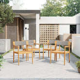 4-Piece Patio Furniture Set,Braided Acacia Wood Outdoor Dining Chairs with Armrests,Teak Look & Gray Rope Weave, All-Weather Garden, Backyard, Poolside Dining and Leisure