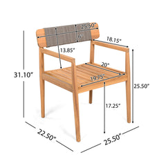 4-Piece Patio Furniture Set,Braided Acacia Wood Outdoor Dining Chairs with Armrests,Teak Look & Gray Rope Weave, All-Weather Garden, Backyard, Poolside Dining and Leisure