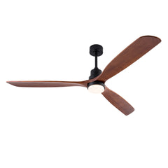 Hot sales 72 Inch Modern Black Ceiling Fan With Light 3 Solid Wood Blades Remote Control Reversible DC Motor With Dimmable LED