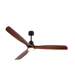 Hot sales 72 Inch Modern Black Ceiling Fan With Light 3 Solid Wood Blades Remote Control Reversible DC Motor With Dimmable LED