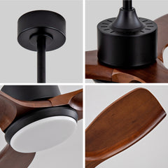 36" Wood Ceiling Fan with Lights Remote Control,Quiet DC Motor 3 Blade Ceiling Fans for Patio Living Room, Bedroom, Office,Indoor Outdoor(Black+Dark Walnut)