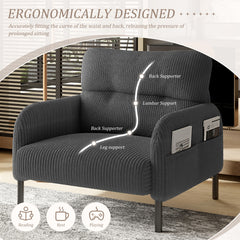 UNITED WE WIN corduroy fabric, comfortable monochrome single person wide seat chair, suitable for living rooms and bedrooms