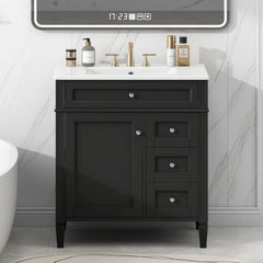 30'' Bathroom Vanity with Top Sink, Modern Bathroom Storage Cabinet with 2 Drawers and a Tip-out Drawer, Single Sink Bathroom Vanity