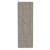 Lisboa Armoire, Rod, Double Door, Two Drawers, Metal Handles Light Gray
