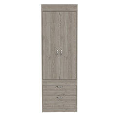 Lisboa Armoire, Rod, Double Door, Two Drawers, Metal Handles Light Gray