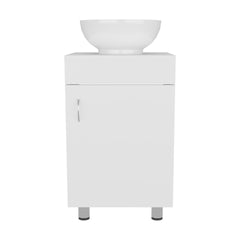 Tacna 18" Wide Free Standing One Door Vanity, With Vessel Porcelain Sink, Bathroom Storage, White