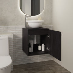 Clyde Floating, Wide One-Door Cabinet Vanity, With Wessel Sink And One Shelf, Bathroom Storage, Black