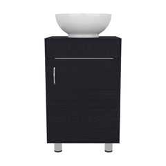 Tacna 18" Wide Free Standing One Door Vanity, With Vessel Porcelain Sink, Bathroom Storage, Black
